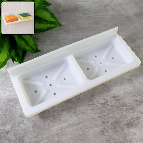 Wall Mounted Double Compartment Soap & Sponge Holder (1 Pc)